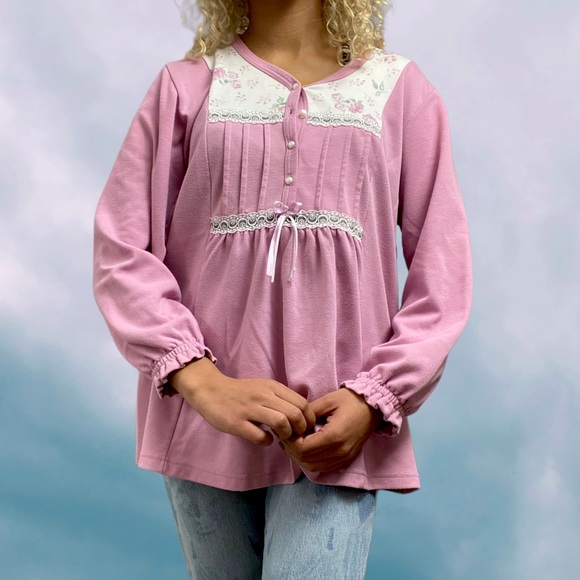 Vintage 1990s Pink Floral Pajama Top - Picture 10 of 14
